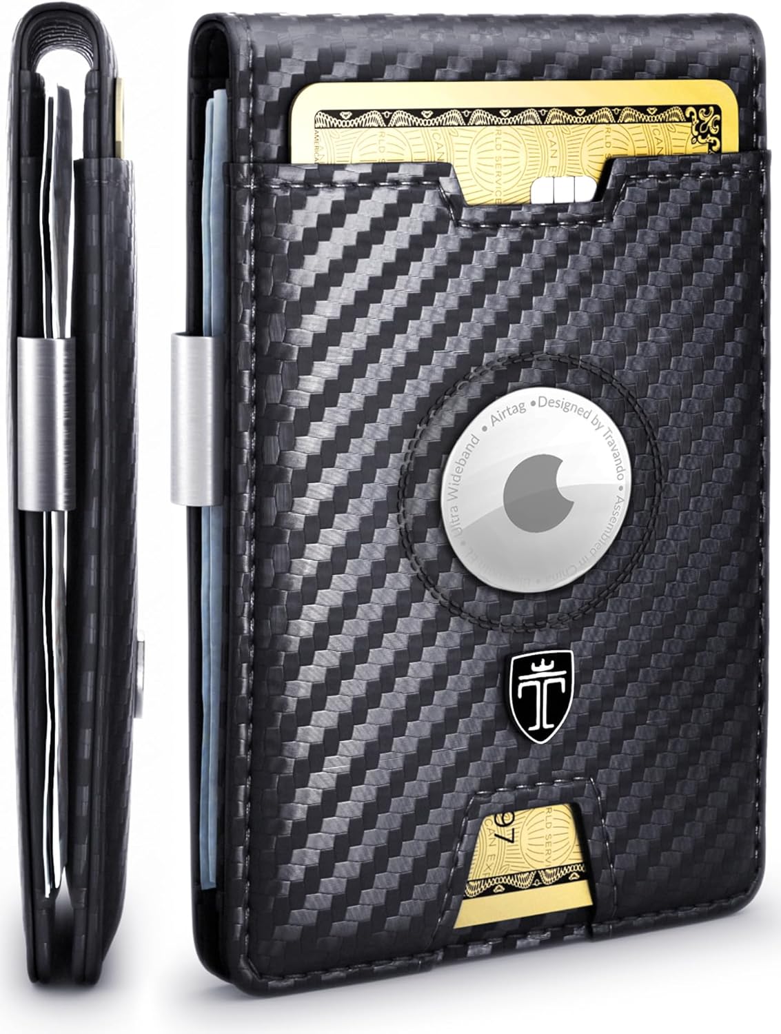 TRAVANDO AirTag* Wallet Mens Wallet with Money Clip Air Tag Wallet Card Holder RFID Blocking Bifold Gifts for Men