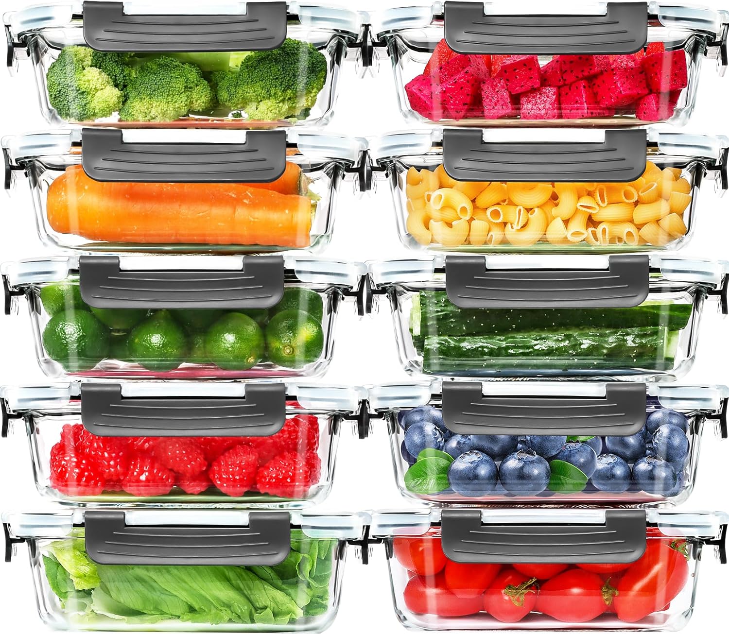 Skroam 10 Pack Glass Meal Prep Containers, 22 OZ Glass Airtight Food Storage Containers with Lids, Pantry Kitchen Storage Containers for Lunch,