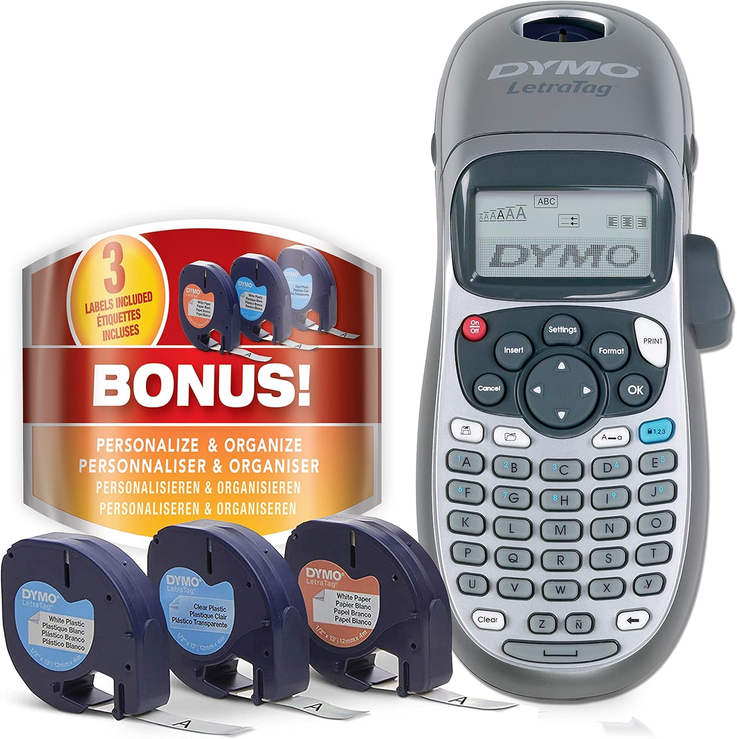 DYMO Label Maker Machine with 3 Tapes - 100H LetraTag Handheld