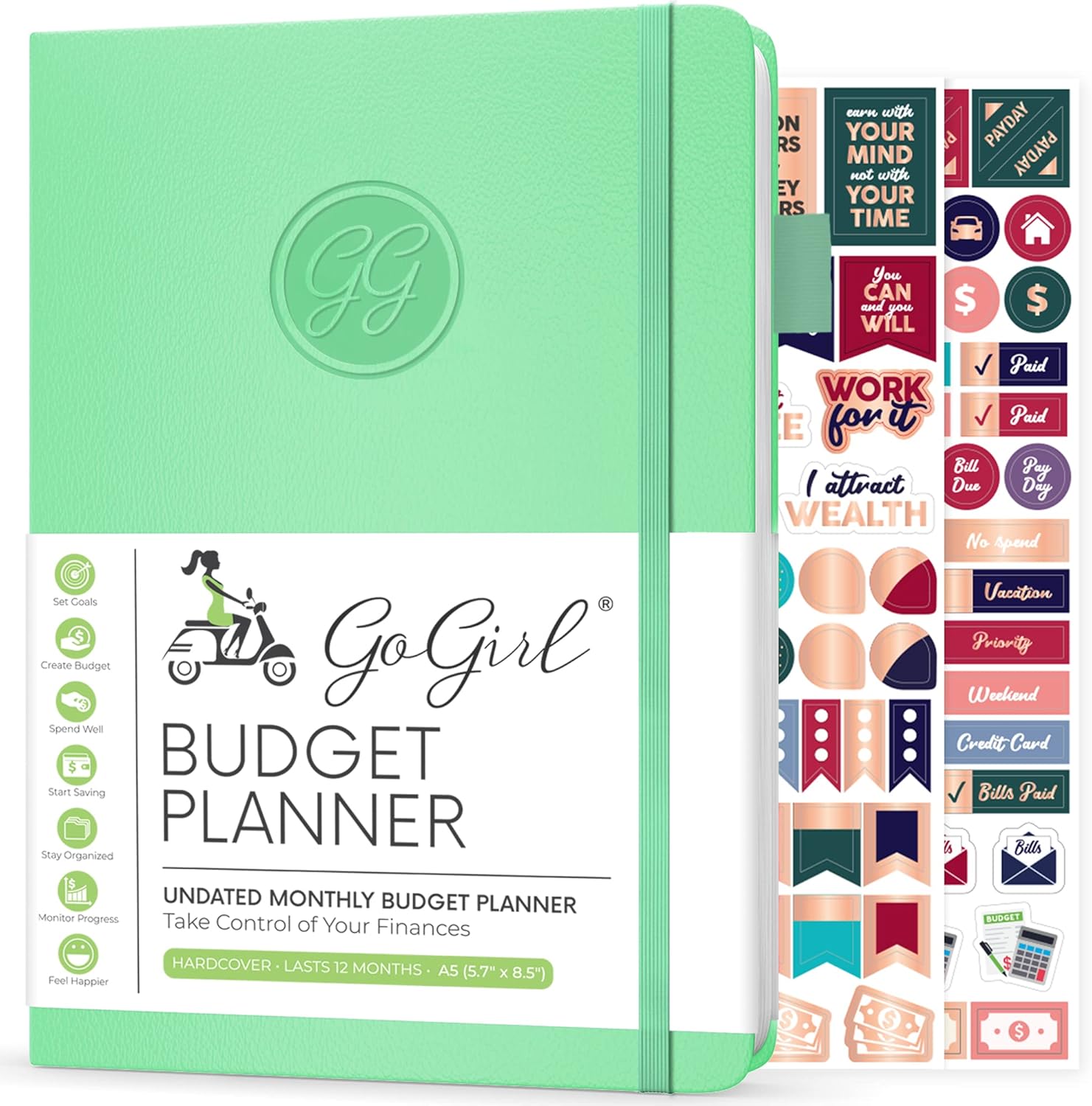 GoGirl Budget Planner – Monthly Financial Planner Organizer Budget Book. Expense Tracker Notebook Journal to Control Money, A5 (Mint Green)