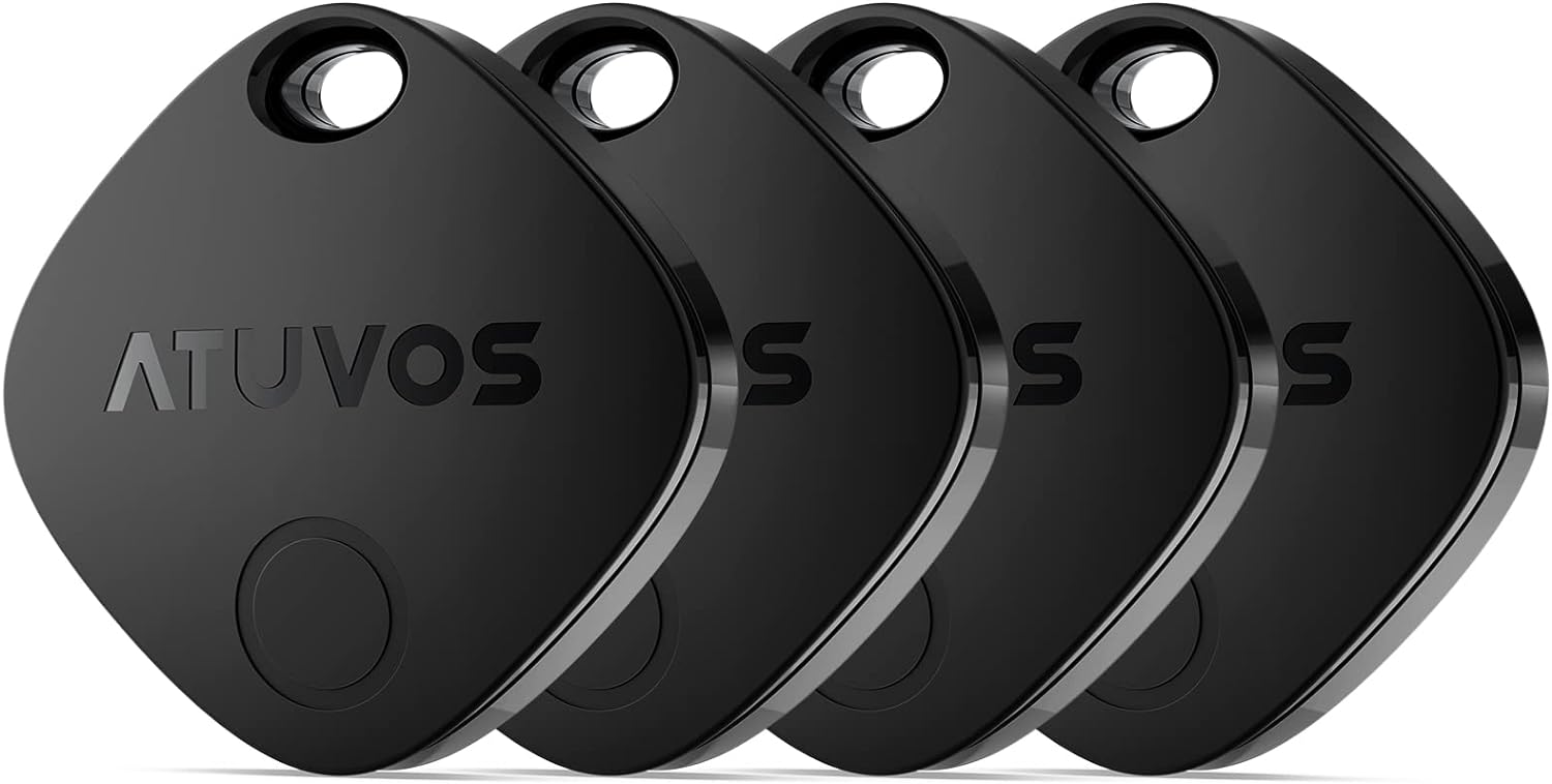 ATUVOS Air Tracker Tags-4 Pack, Bluetooth Luggage Tracker Works with Apple Find My APP (iOS Only, Not for Android), Keys Finder and Item Locator for Luggage, Backpack, Suitcases, Replaceable Battery
